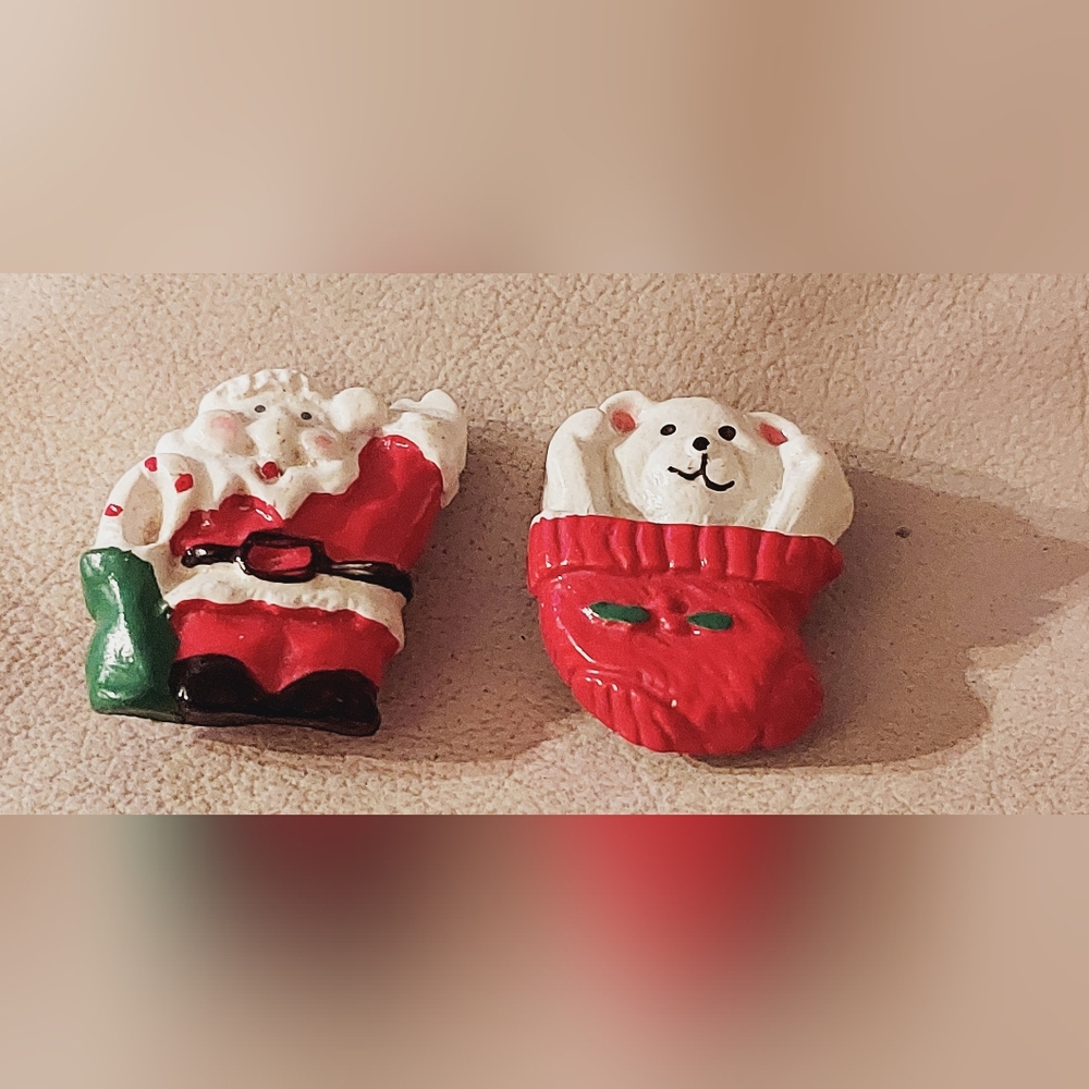 Vintage Festive Santa and Bear Scarf Pins